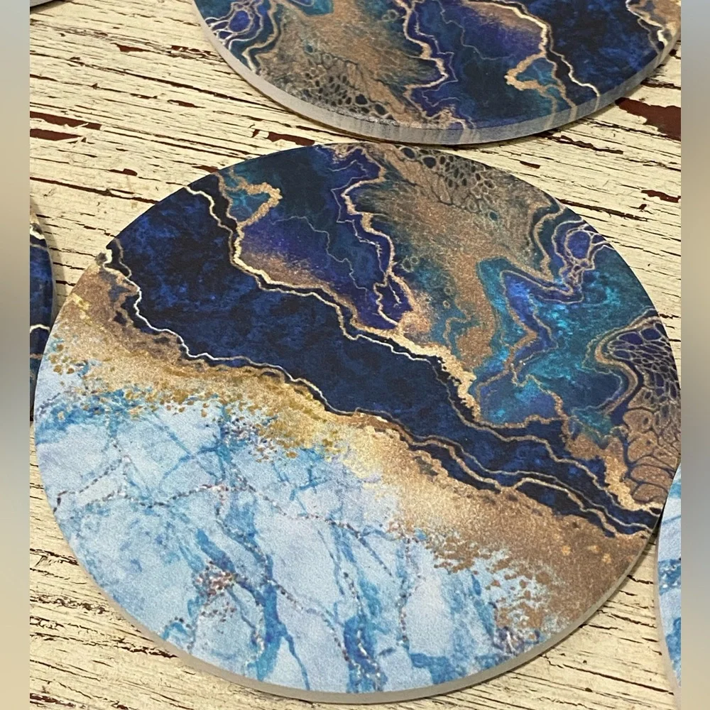 Coasters Set of 10 Marble Coasters with Gold holder Absorbent Coasters